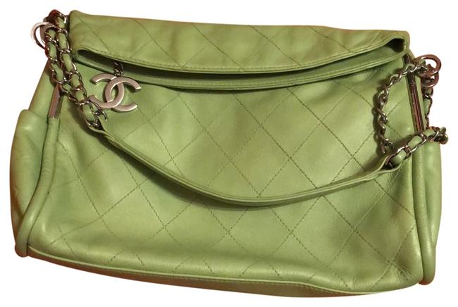 Chanel Shoulder Bag Green Lambskin Leather Clutch 