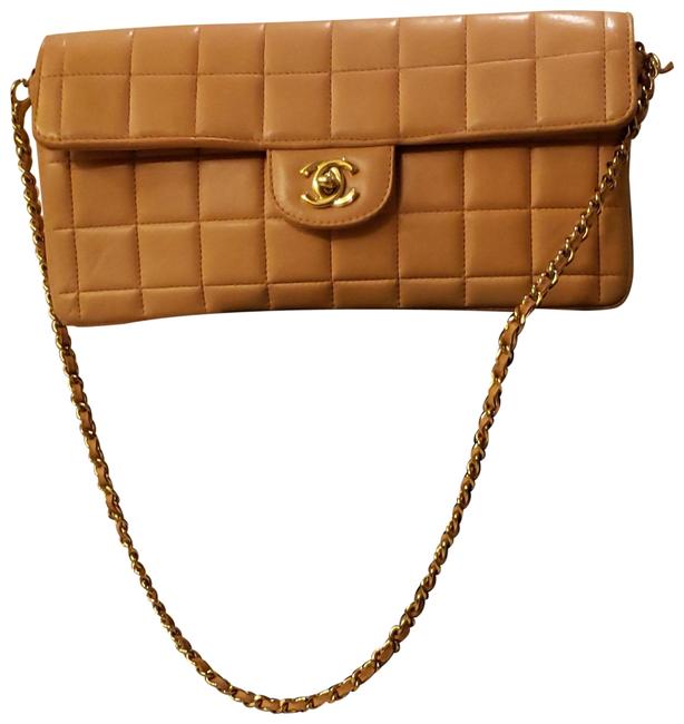 Chanel Shoulder Bag With A Chain Peach Quilted Kid Skin Leather Clutch 