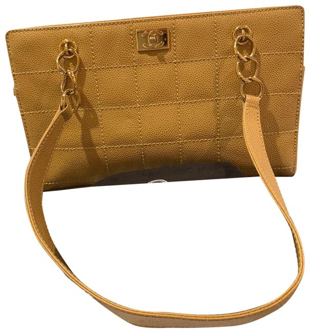 Chanel Shoulder Chocolate Bar Beige Camel Calfskin Leather Hobo Bag 