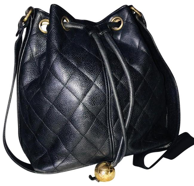 Chanel Shoulder Drawstring Bucket Caviar Leather Quilted Hob Hobo Bag 