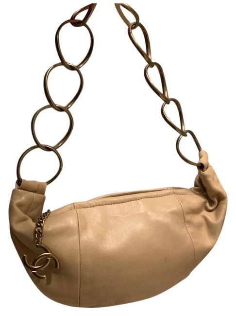 Chanel Shoulder Ring Chain Tan Light Brown Lambskin Leather Hobo Bag 