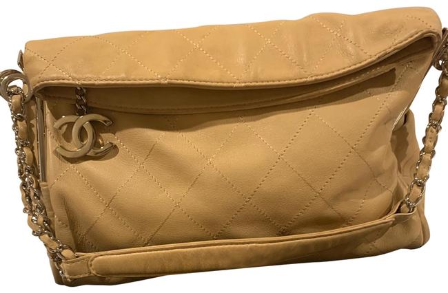 Chanel Camera Shoulder Small Foldover Camel Lambskin Leather Hobo Bag 