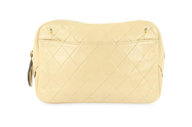 Chanel Small Beige Lambskin Leather Clutch 