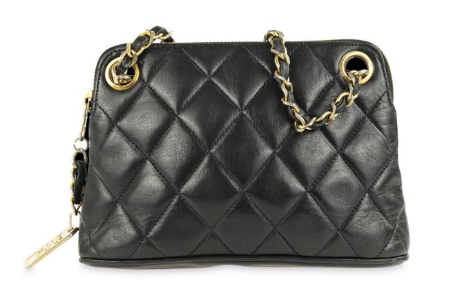 Chanel Small Chain Black Lambskin Leather Satchel 