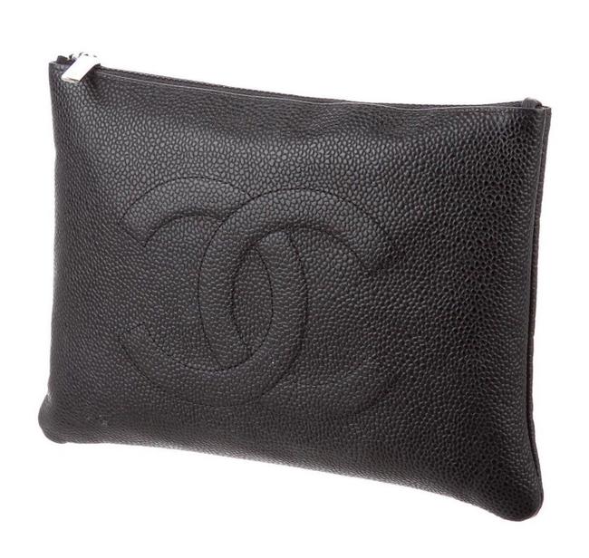 Chanel Small O Case Black Leather Clutch 