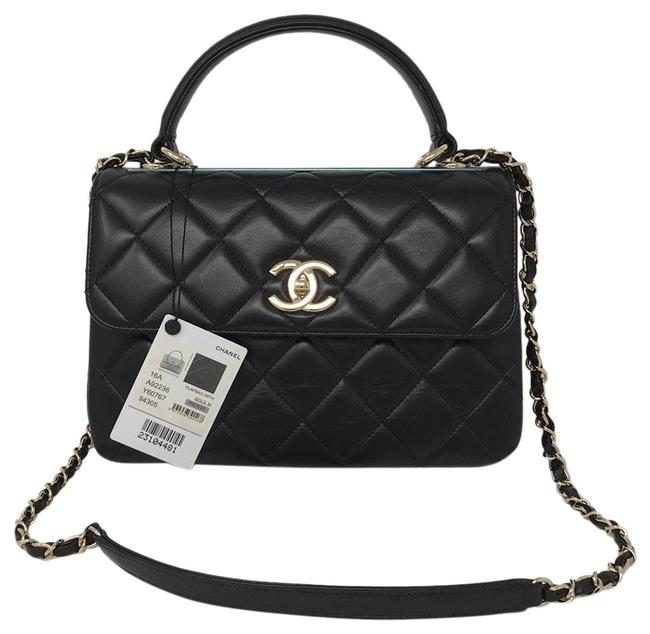 Chanel Small Trendy Cc Top Handle Black Lambskin Leather Satchel 
