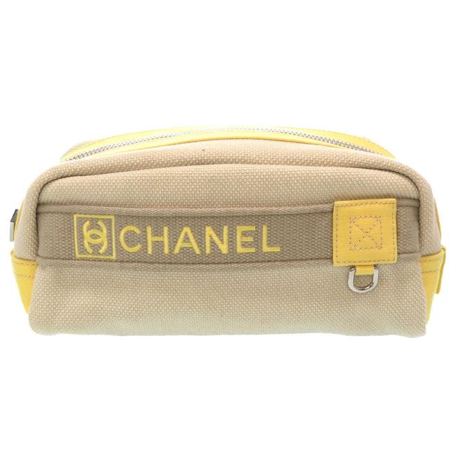 Chanel Sport Line Coco Mark 0128 Second Beige Yellow Canvas Clutch 