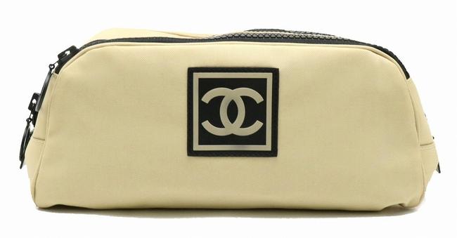Chanel Sport Line Coco Mark Pouch Beige Black Nylon Rubber Clutch 