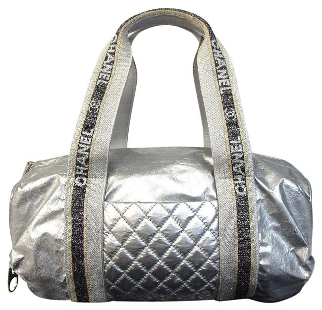Chanel Duffle Sports Small Silver Canvas Satchel 