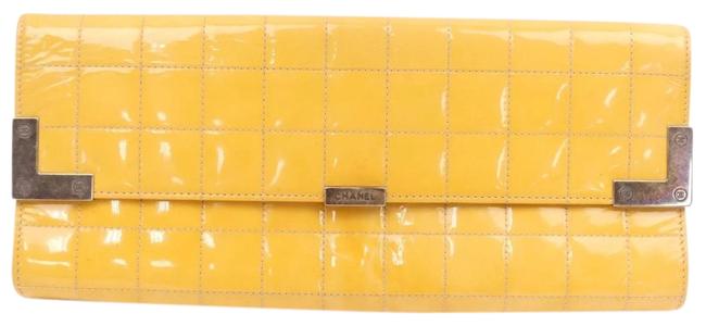 Chanel Square Quilt Yellow Patent Leather Clutch 