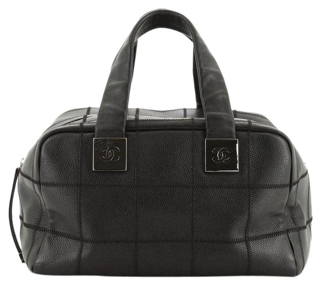 Chanel Square Stitch Bowler Quilted Caviar Medium Black Leather Satchel 