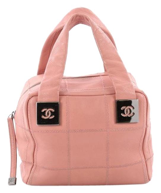 Chanel Square Stitch Bowler Quilted Caviar Small Light Pink Leather Satchel 