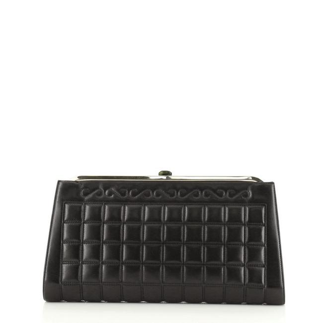 Chanel Square Stitch Frame Quilted Lambskin Black Leather Clutch 