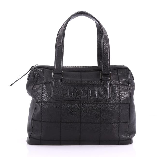 Chanel Square Stitch Quilted Caviar Large Black Leather Satchel 