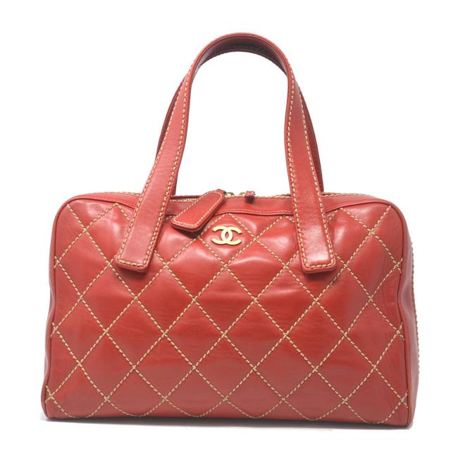 Chanel Stitch Quilted Red Leather Satchel 