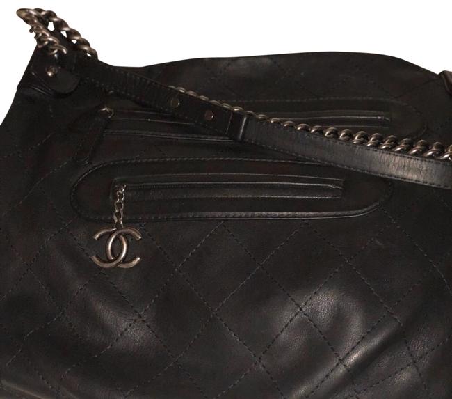 Chanel Stitched Double Zip Calfskin Leather Hobo Bag 