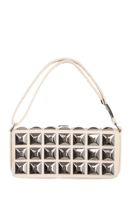 Chanel Studded Flap Cream Clutch 