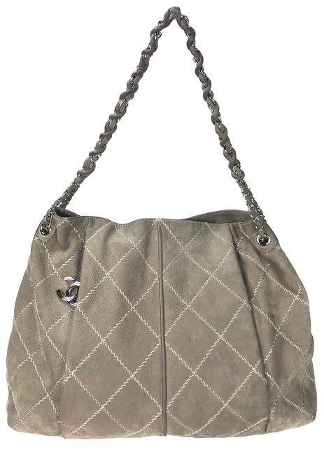 Chanel Suede Darjeeling Light Grey Leather Hobo Bag 