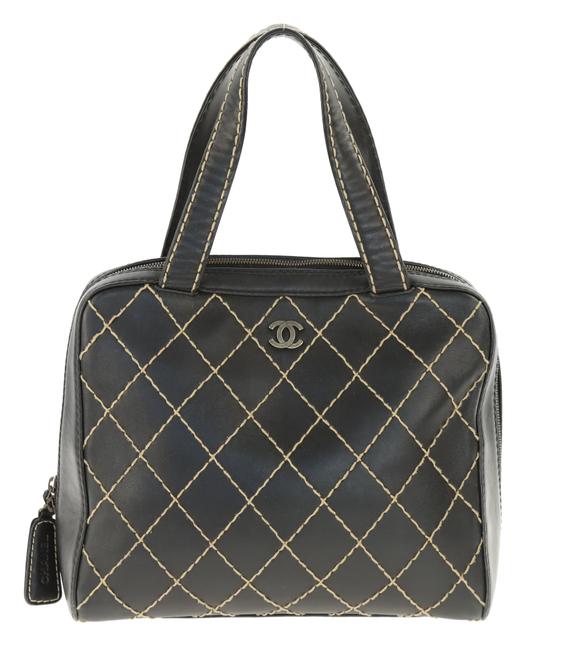 Chanel Surpique Black Leather Satchel 