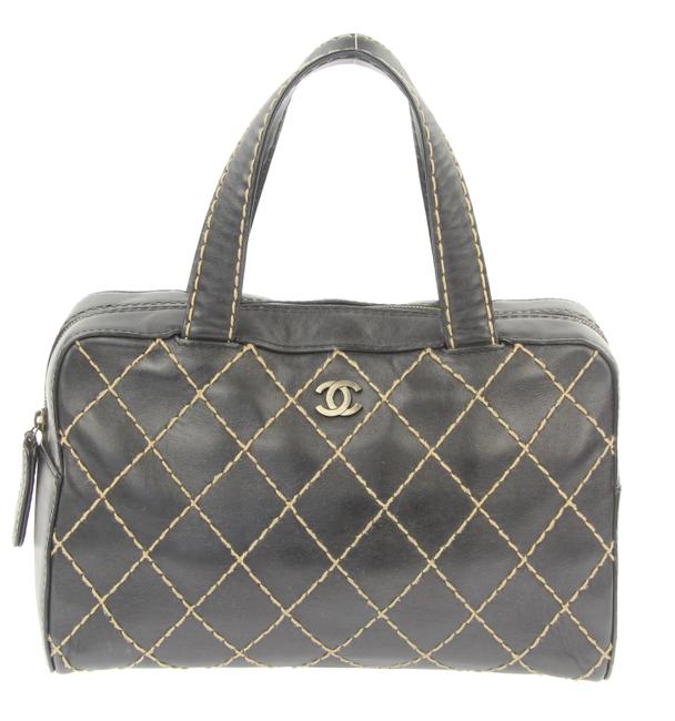 Chanel Surpique Bowler Black Leather Satchel 