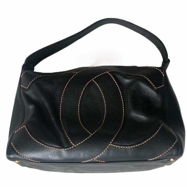 Chanel Surpique Cc Logo Black Leather Hobo Bag 