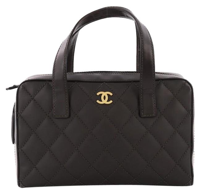 Chanel Surpique Zip Around Quilted Medium Dark Brown Leather Satchel 