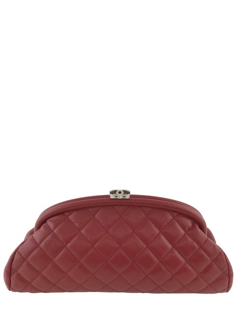 Chanel Timeless Caviar Quilted Red Leather Clutch 