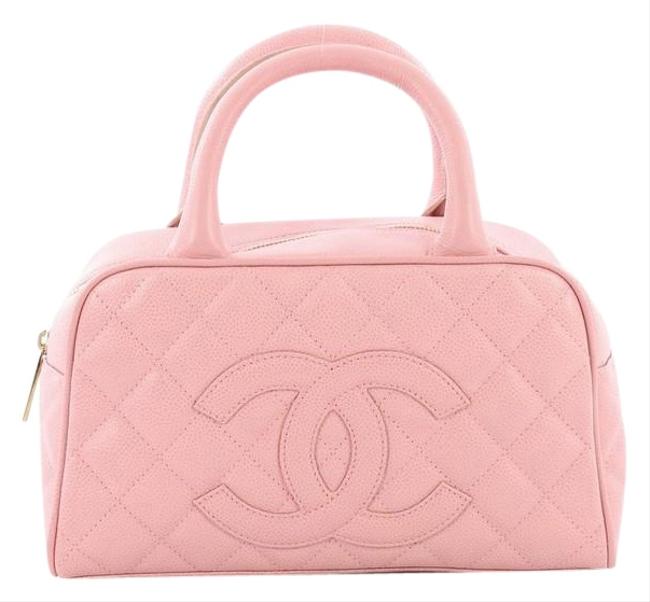 Chanel Timeless Cc Bowler Quilted Caviar Small Pink Leather Satchel 