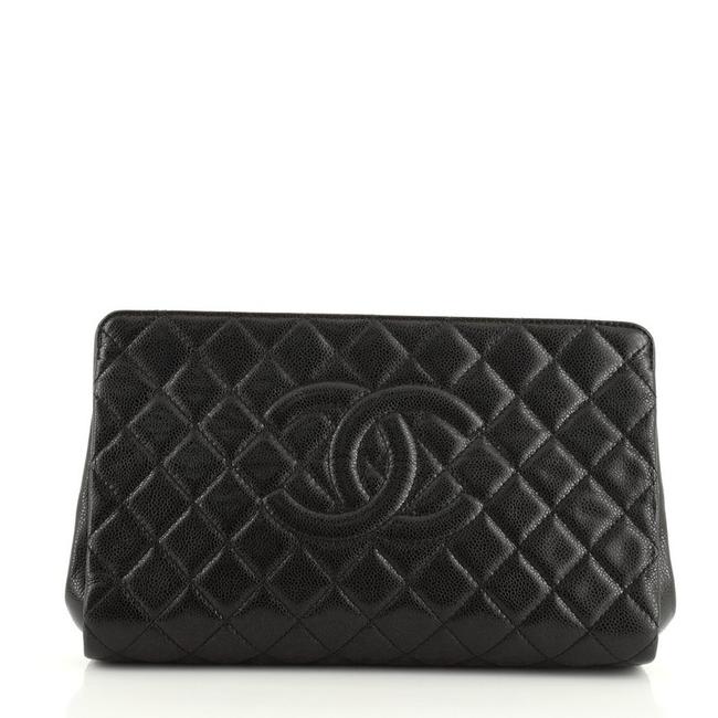 Chanel Timeless Cc Quilted Caviar Large Black Leather Clutch 