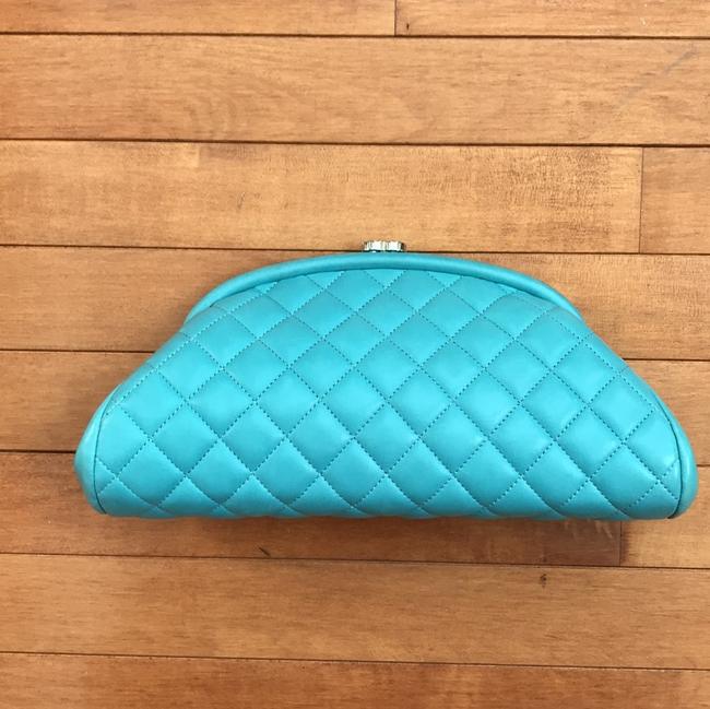 Chanel Timeless Quilted Lamb Skin Teal Clutch 