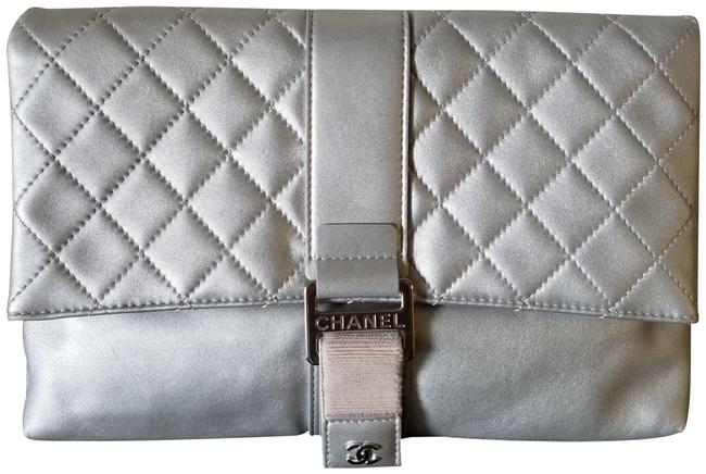 Chanel Timeless Large Folded Silver Calfskin Leather Clutch 