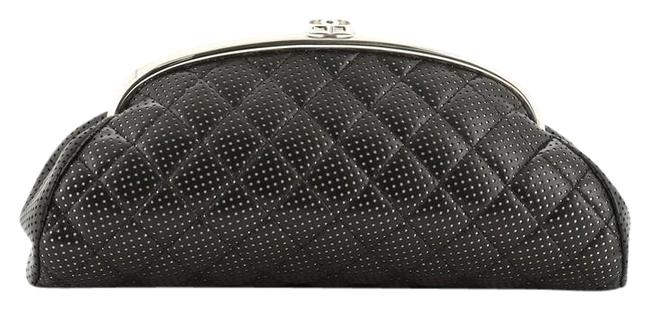 Chanel Timeless Quilted Perforated Black Leather Clutch 