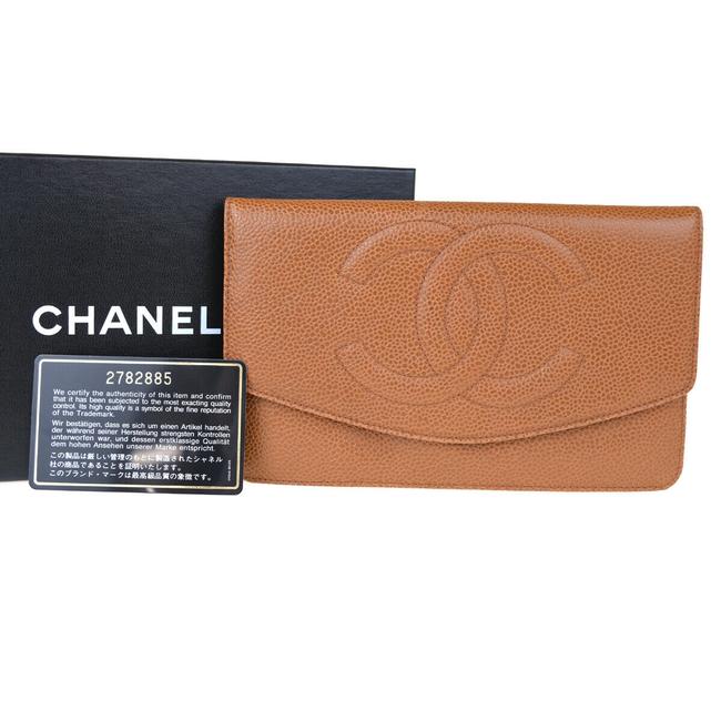 Chanel Timeless Tan Caviar Leather Clutch 