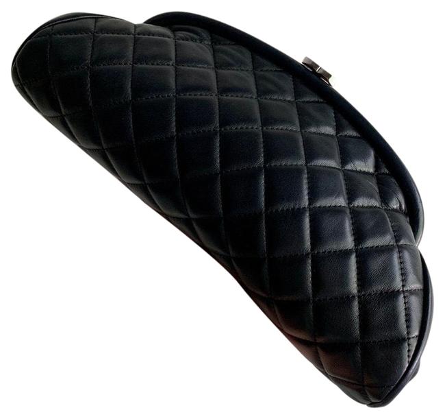 Chanel Timess Quilted Black Lambskin Leather Clutch 