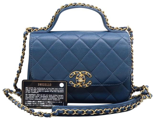 Chanel Top Handle 19 Deepblue Calfskin Leather Satchel 