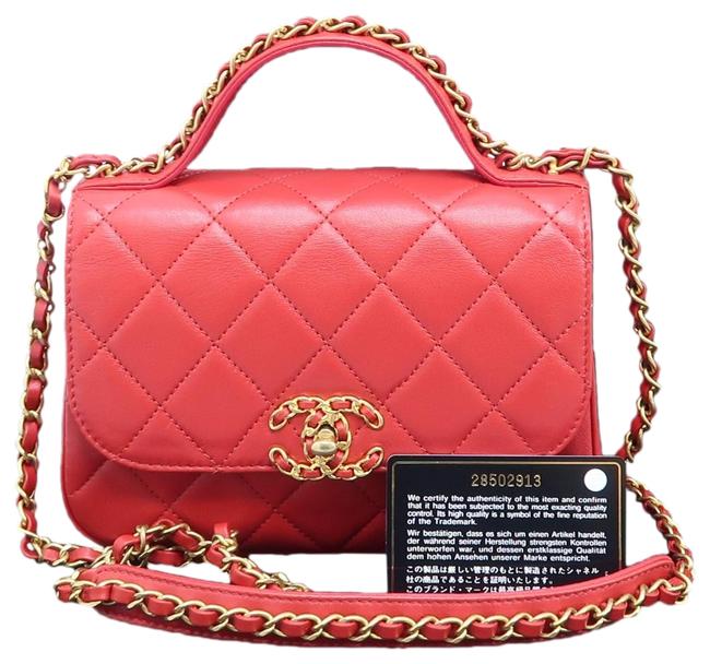 Chanel Top Handle Bag 2019 Chain Infinity Red Lambskin Leather Satchel 