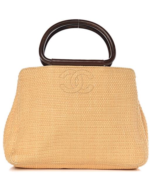 Chanel Top Handle Bag Rare Straw Cc Beige Woven Satchel 