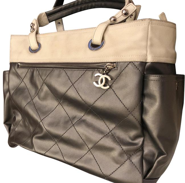 Chanel Shoulder Bag Tote Silver Metallic Fabric Satchel 