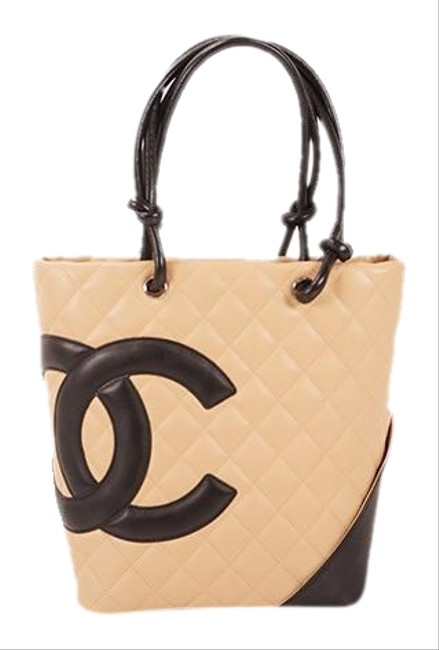 Chanel Totebag Handbag Beige Black Cambon Ligne Satchel 