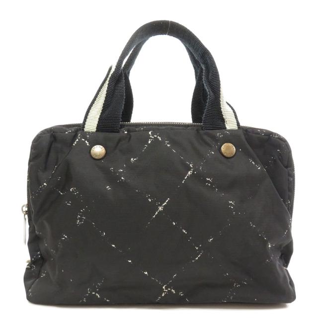 Chanel Travel Line Handbag Ladies Black Nylon Satchel 