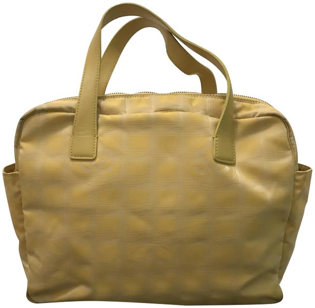 Chanel Travel Line Yellow Canvas Leather Trim Satchel 