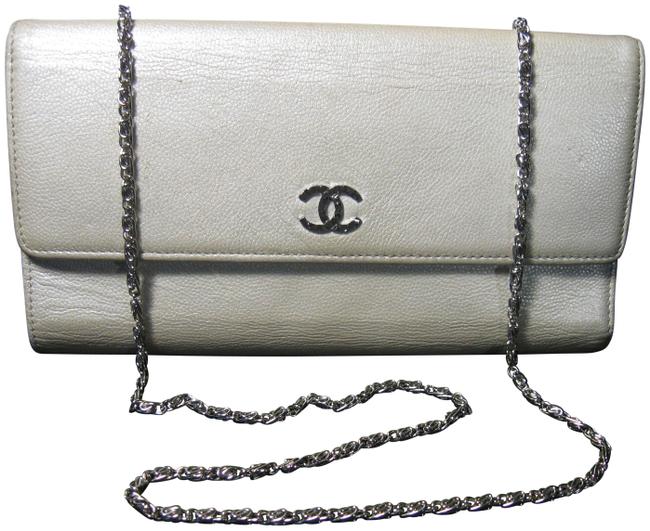 Chanel Trifold Long Wallet Silver Lambskin Leather Clutch 