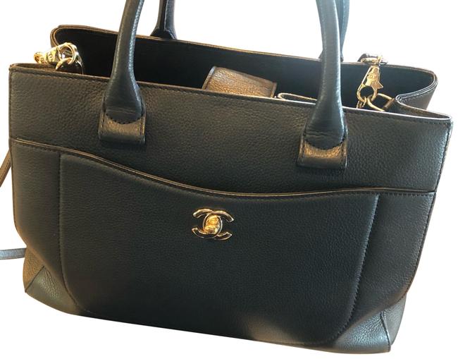 Chanel Bag Two Tone Shoulder Side Navy Blue &amp Black Leather Satchel 