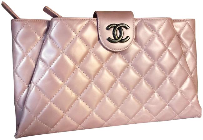 Chanel Ultra Rare Resort Collection Double Light Pink Leather Clutch 
