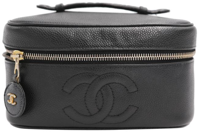 Chanel Vanity Case Black Caviar Leather Satchel 