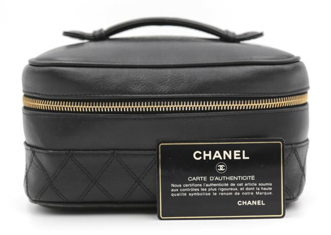 Chanel Vanity Case Black Lambskin Leather Clutch 