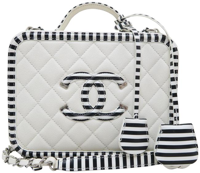 Chanel Vanity Case Cc Filigree White Caviar Satchel 