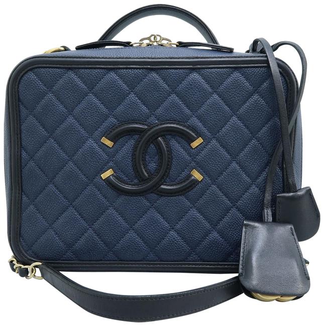 Chanel Vanity Case Cc Large Filigree Navy Caviar Satchel 