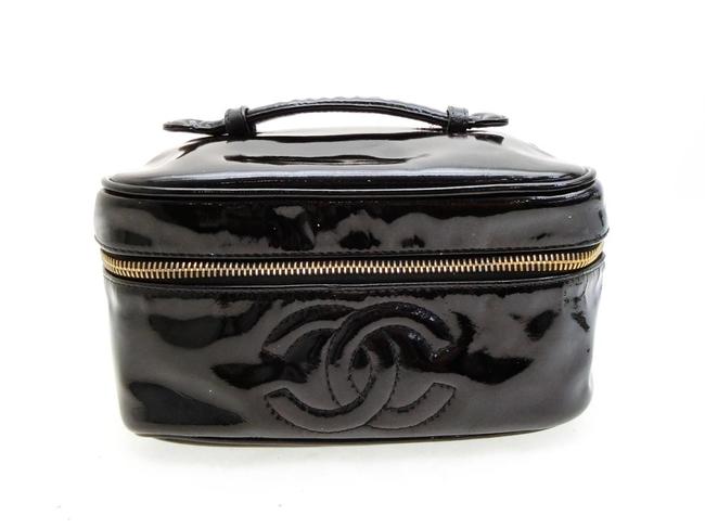 Chanel Vanity Case Cc Logo 227806 Black Patent Leather Satchel 