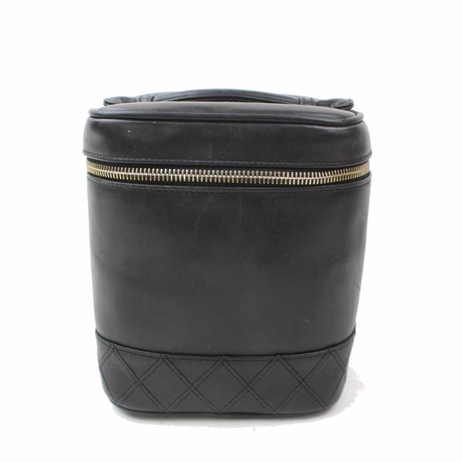 Chanel Vanity Case Lambskin Quilted Tote 869949 Black Leather Clutch 